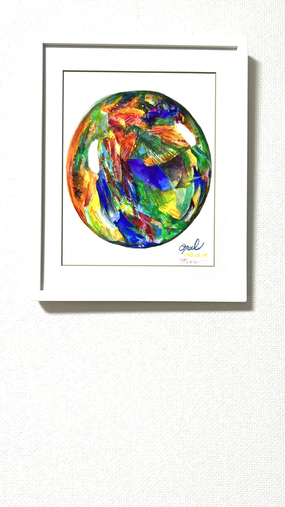 宝石アート《原画》オパール 水彩画 10月の誕生石 きらめくインテリア