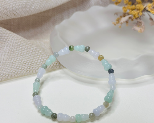 レア‼️天然A貨翡翠　氷種満緑＆レア転運ミニ路路通ブレスレット 本翡翠ブレスレット 氷種ヒスイ グァテマラ産 天然石 高級品 魔除け