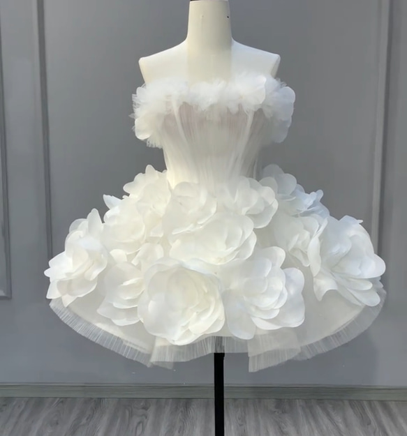 憧れのドレス お花飾り ミニドレス チャック サイズオーダー可能 袖