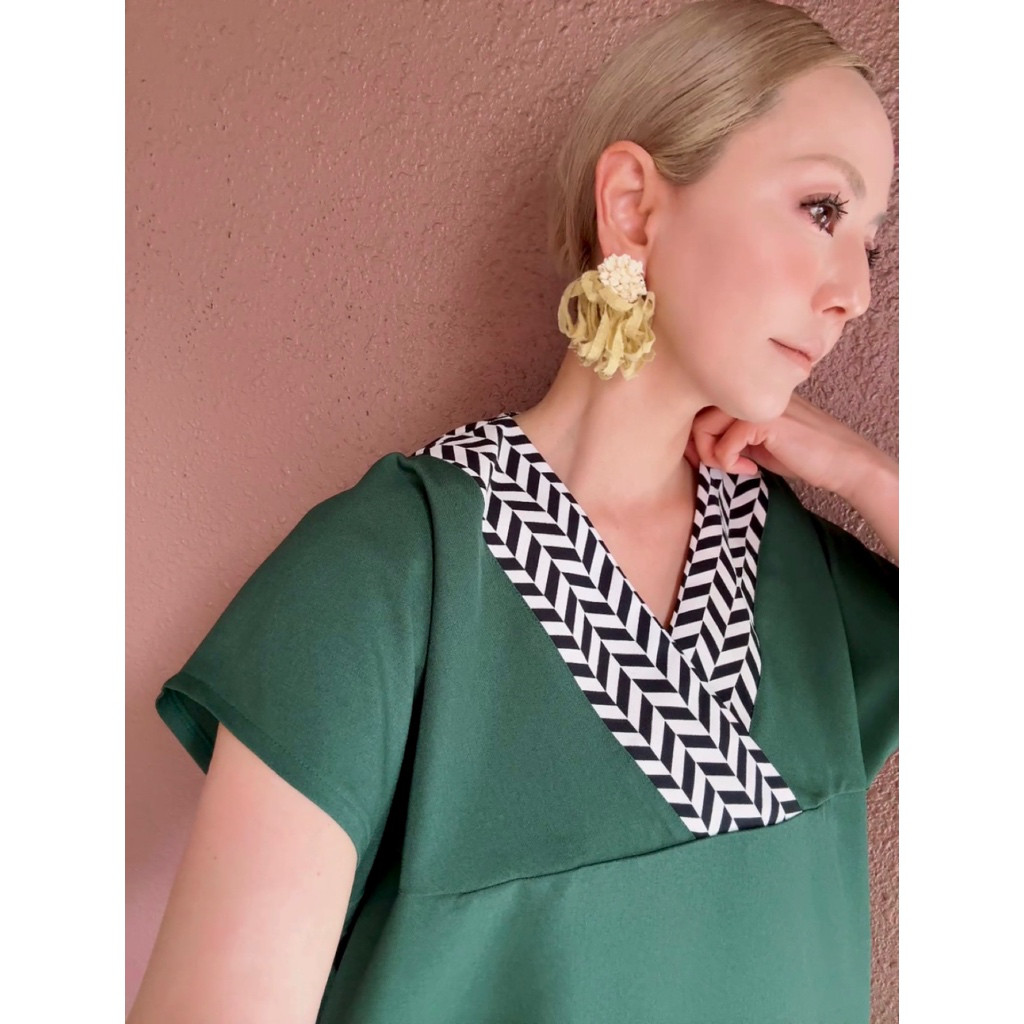 長さ選べる❤️涼感❣️UV遮蔽率90%❤️接触冷感❤️シワ防止❤️大人の優秀ゆったり細見えワンピース❤️渋めグリーン