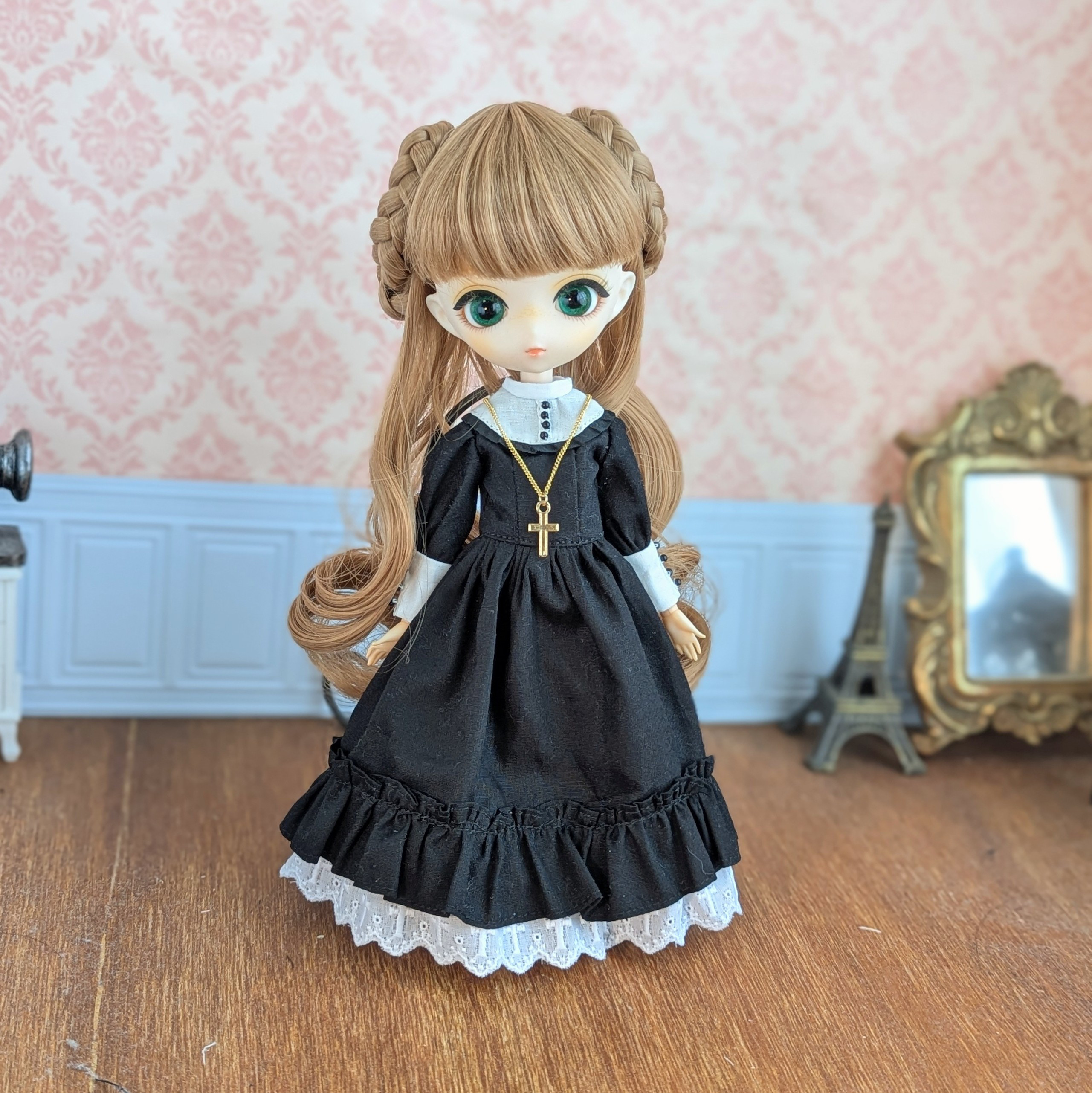 1380※ハルモニアブルームアウトフィット※黒のクラシカルロングワンピース