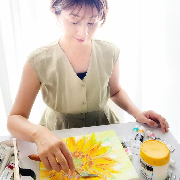【原画】太陽の花 向日葵　約272×217×20mm（F3サイズ）キャンバス　送料無料　アクリル画　夏の誕生花2025 12枚目の画像
