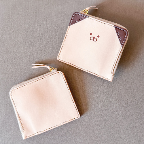 わんこデザイン♪ L字ファスナーのヌメ革ミニ財布《刻印名入れ可