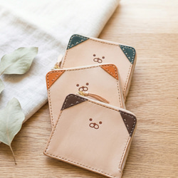 わんこデザイン♪ L字ファスナーのヌメ革ミニ財布《刻印名入れ可