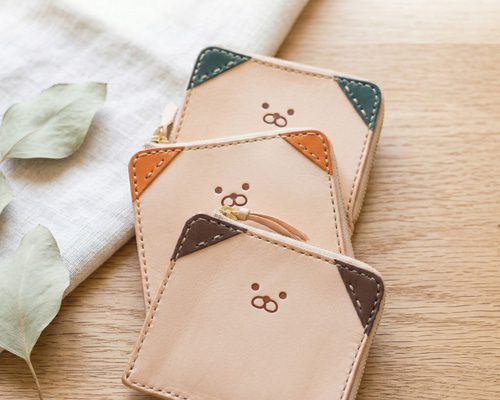 わんこデザイン♪ L字ファスナーのヌメ革ミニ財布《刻印名入れ可