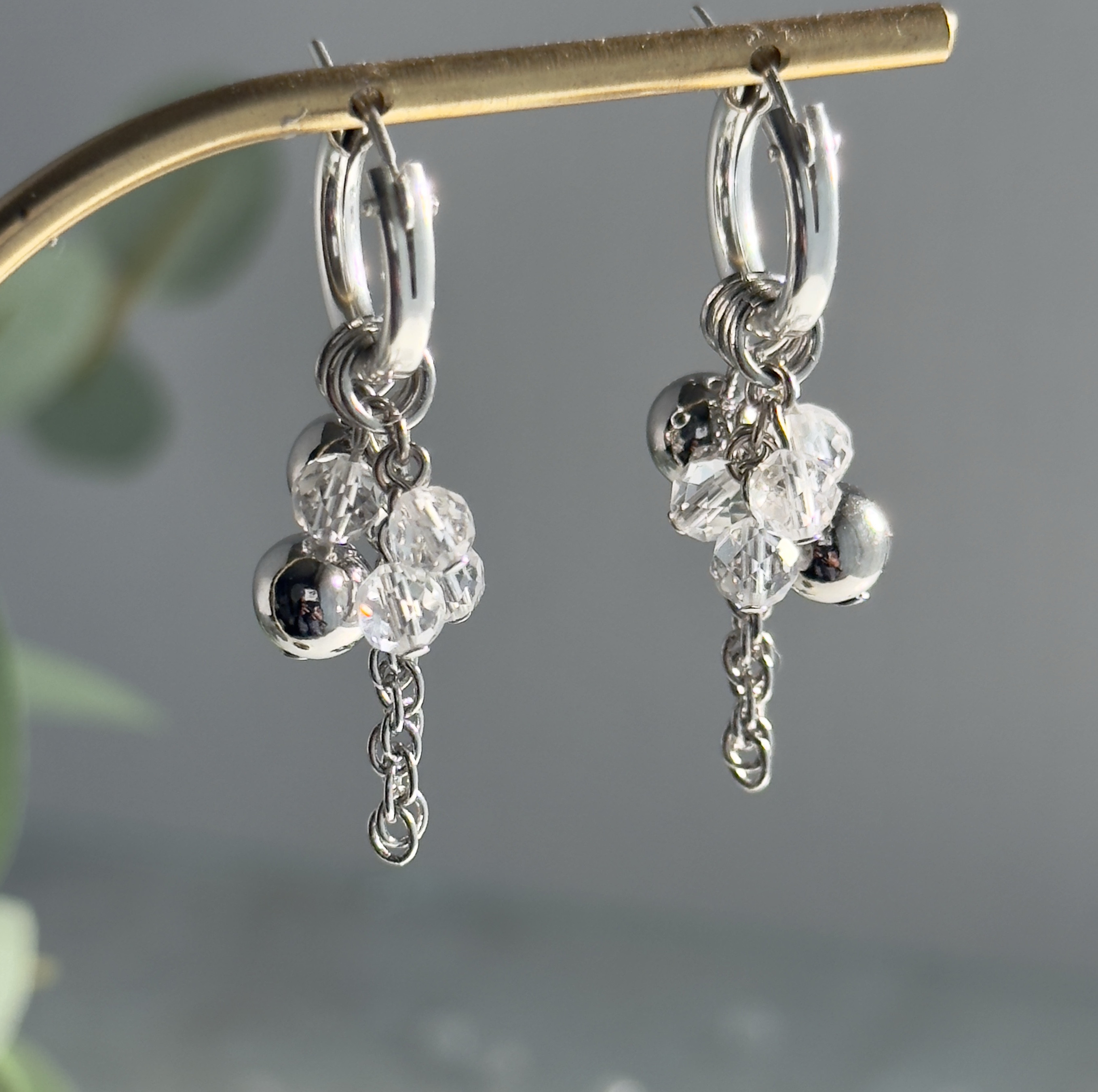 ✶春の福袋✶氷のクリスタル 4種類のチャーム付✶フープピアスセット・イヤリング ステンレス シルバー 14kgf