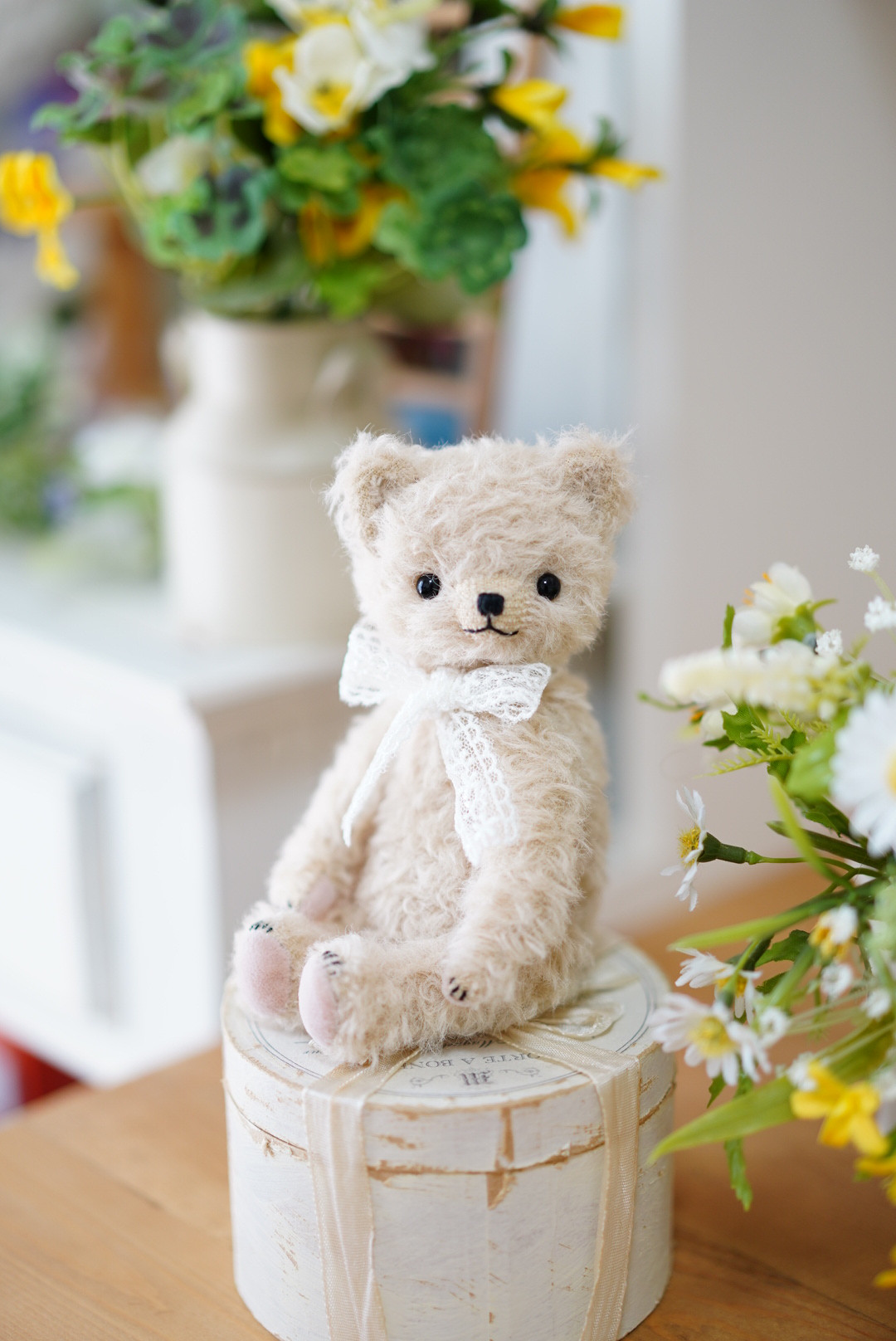 ベージュ クマぬいぐるみファーリブニットブルゾン PINK HOUSE