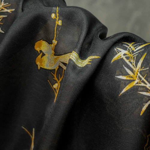 長さ1m ジャガード生地 大判 花柄 鳥 黒ゴールド 綺麗 上品 布 きじ 色