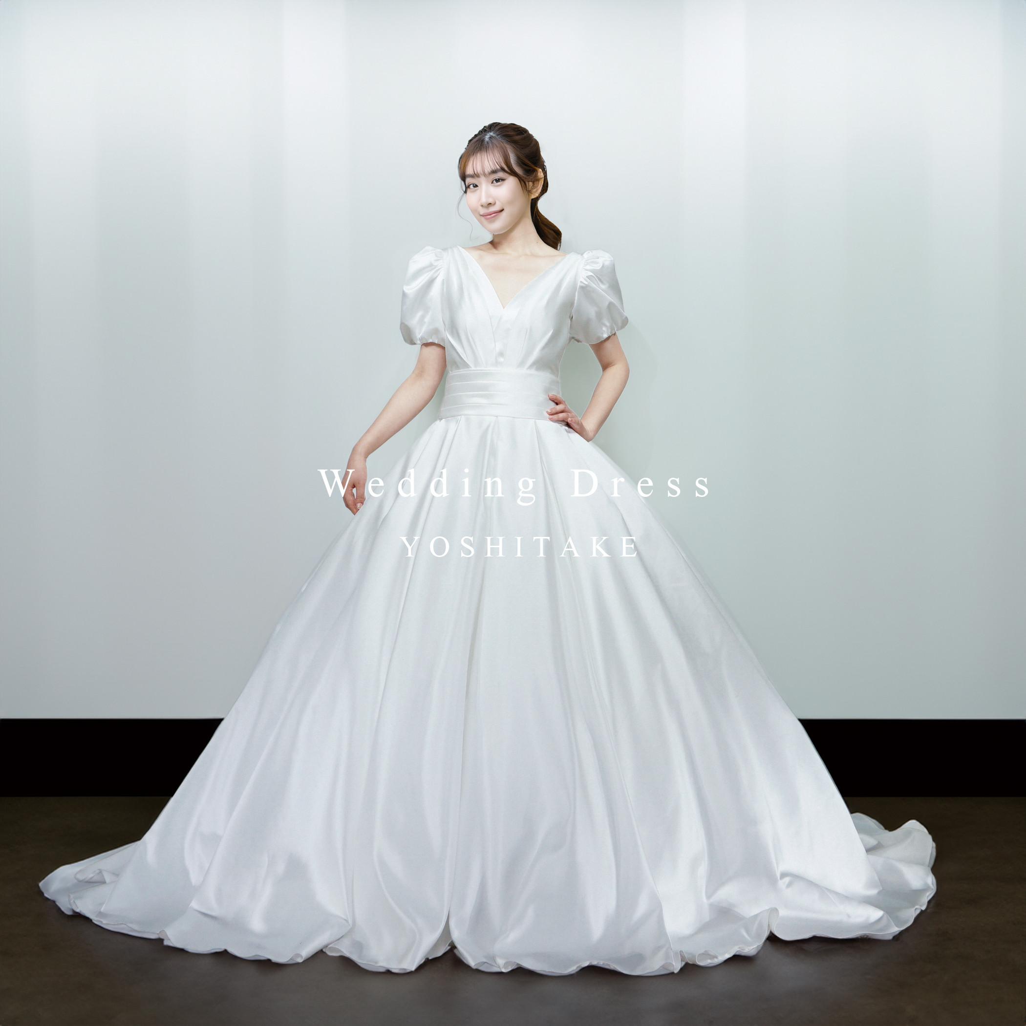 【オーダー制作】ウエディングドレス.サテン.プリンセスドレス.袖付き.パニエ付.Y1851