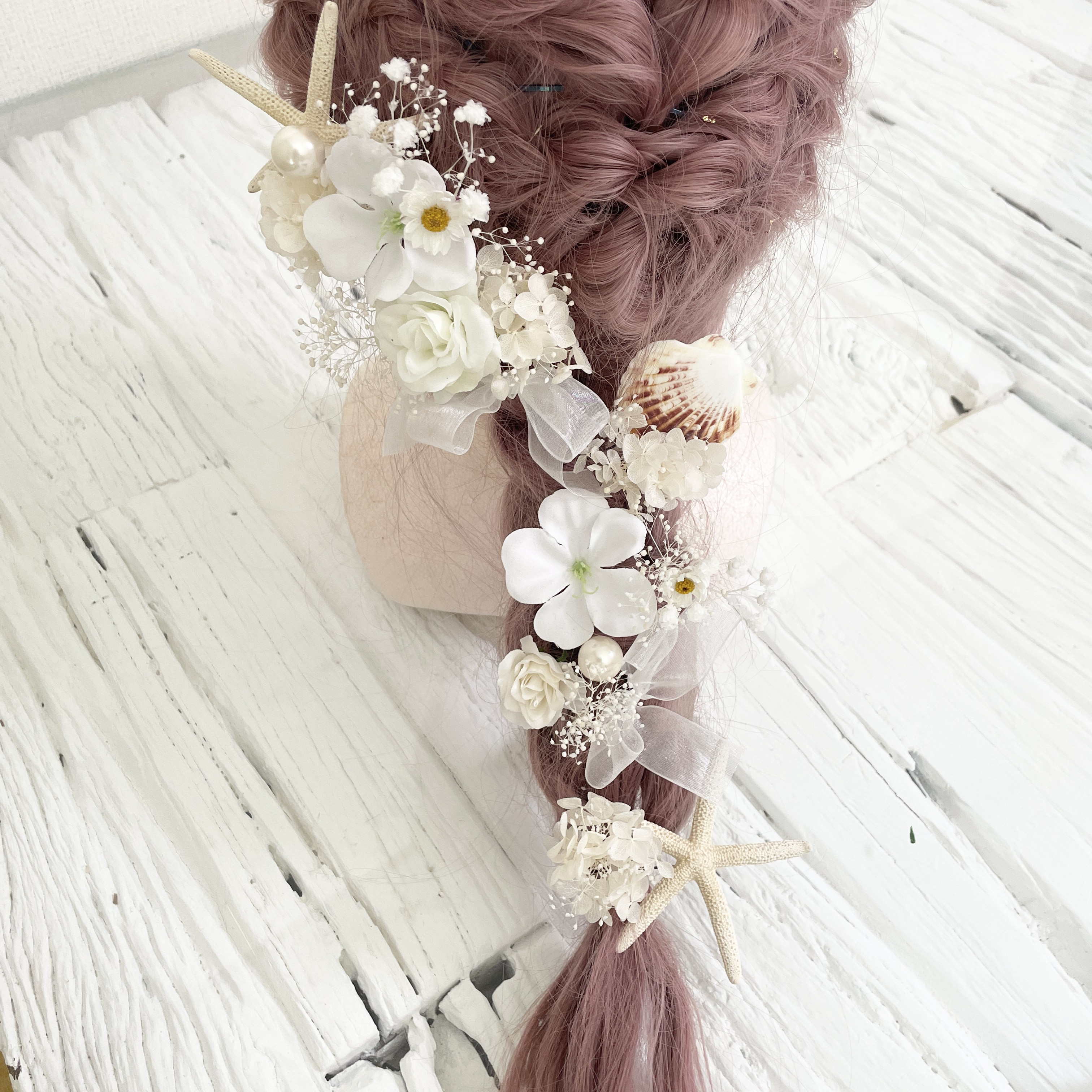 シェル　髪飾り　ヘッドドレス　プルメリア　ホワイト