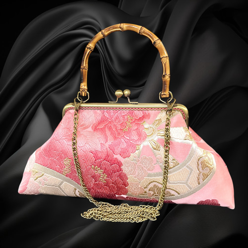 MUGIBAG*フラワージャガード*がま口バッグ*バンブーバッグ*和装