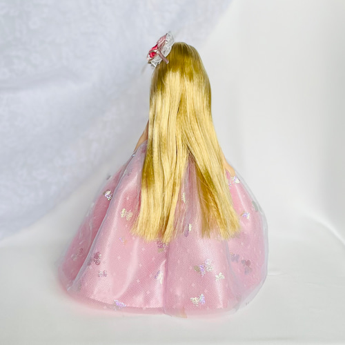蝶とバラのピンクのドレス リカちゃん ドレス 着せ替え服 ヘッドドレス