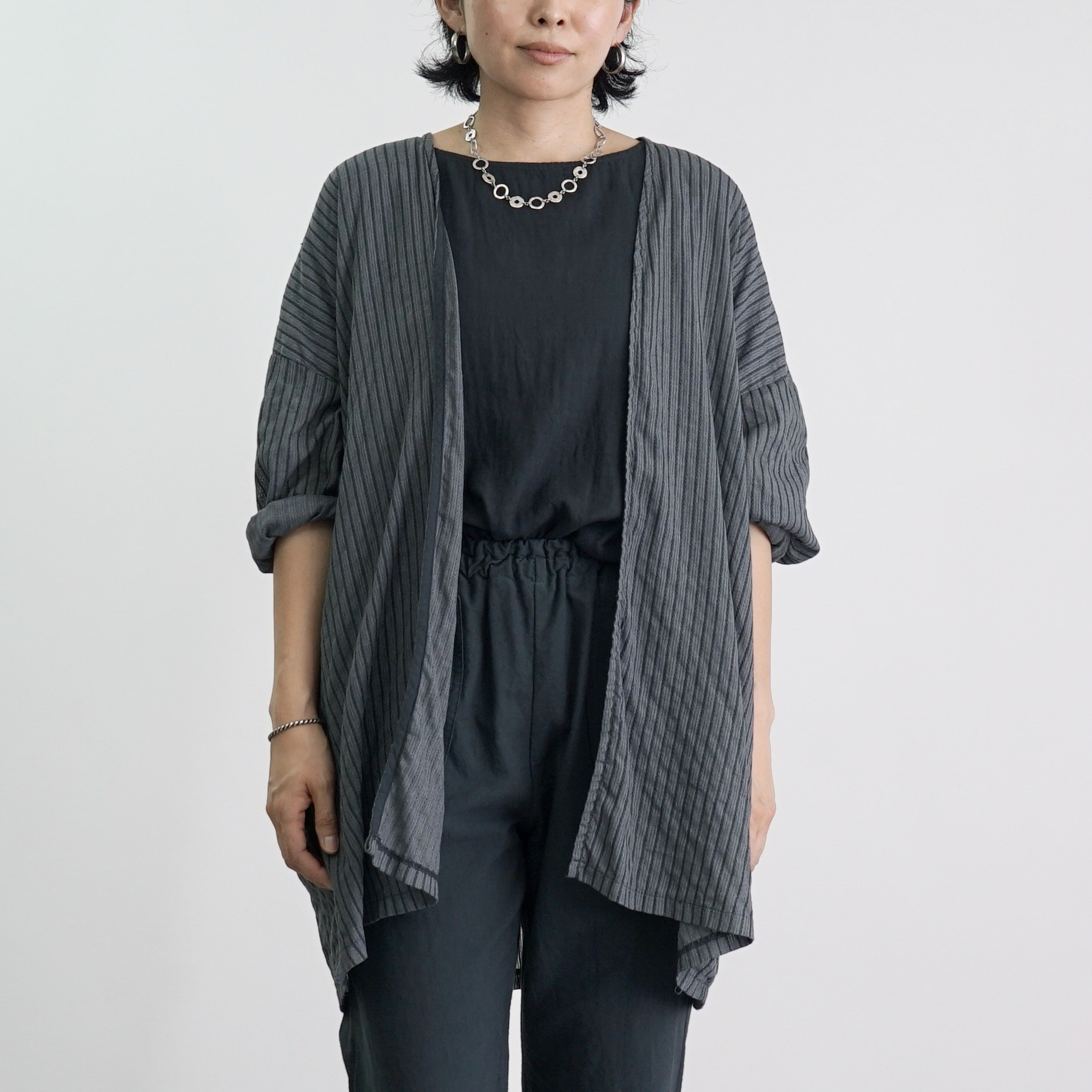 ストライプシースルー羽織/カラミ織/ブラック/知多木綿