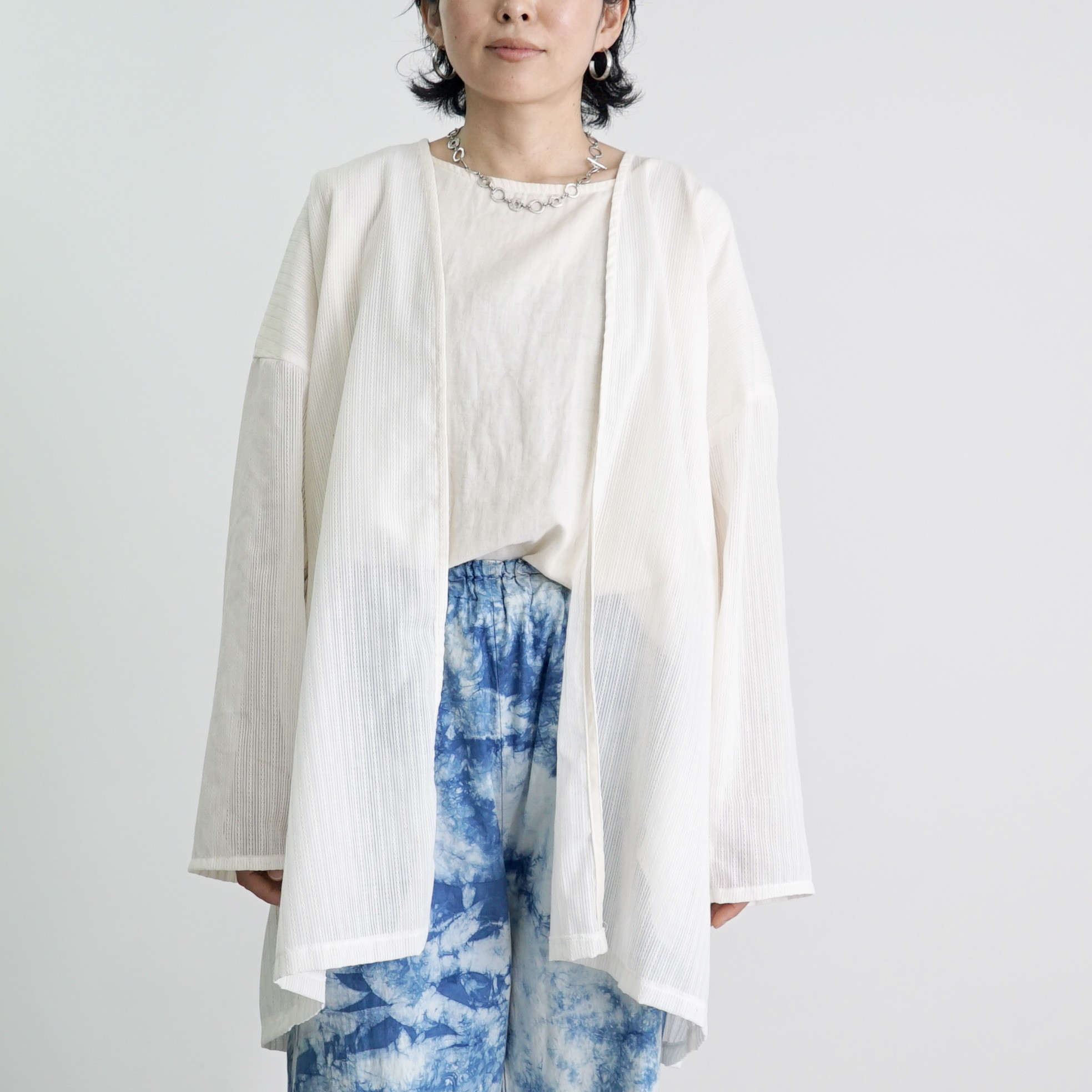 ストライプシースルー羽織/カラミ織/生成り/知多木綿