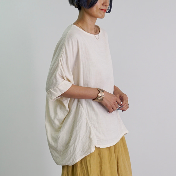 バルーンタックガーゼTシャツ/生成り/知多木綿ダブルガーゼ 3枚目の画像