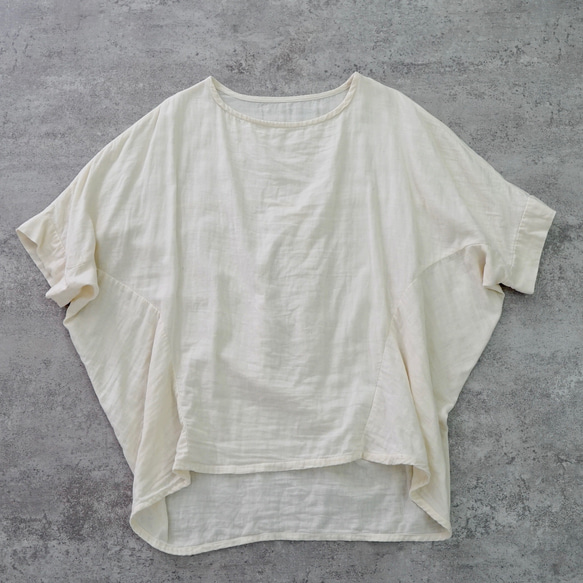バルーンタックガーゼTシャツ/生成り/知多木綿ダブルガーゼ 6枚目の画像