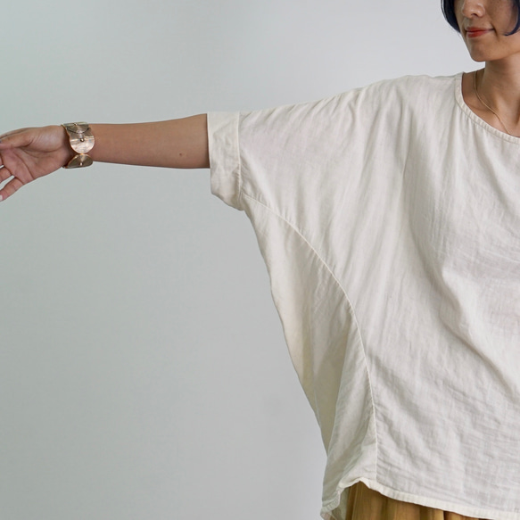 バルーンタックガーゼTシャツ/生成り/知多木綿ダブルガーゼ 5枚目の画像