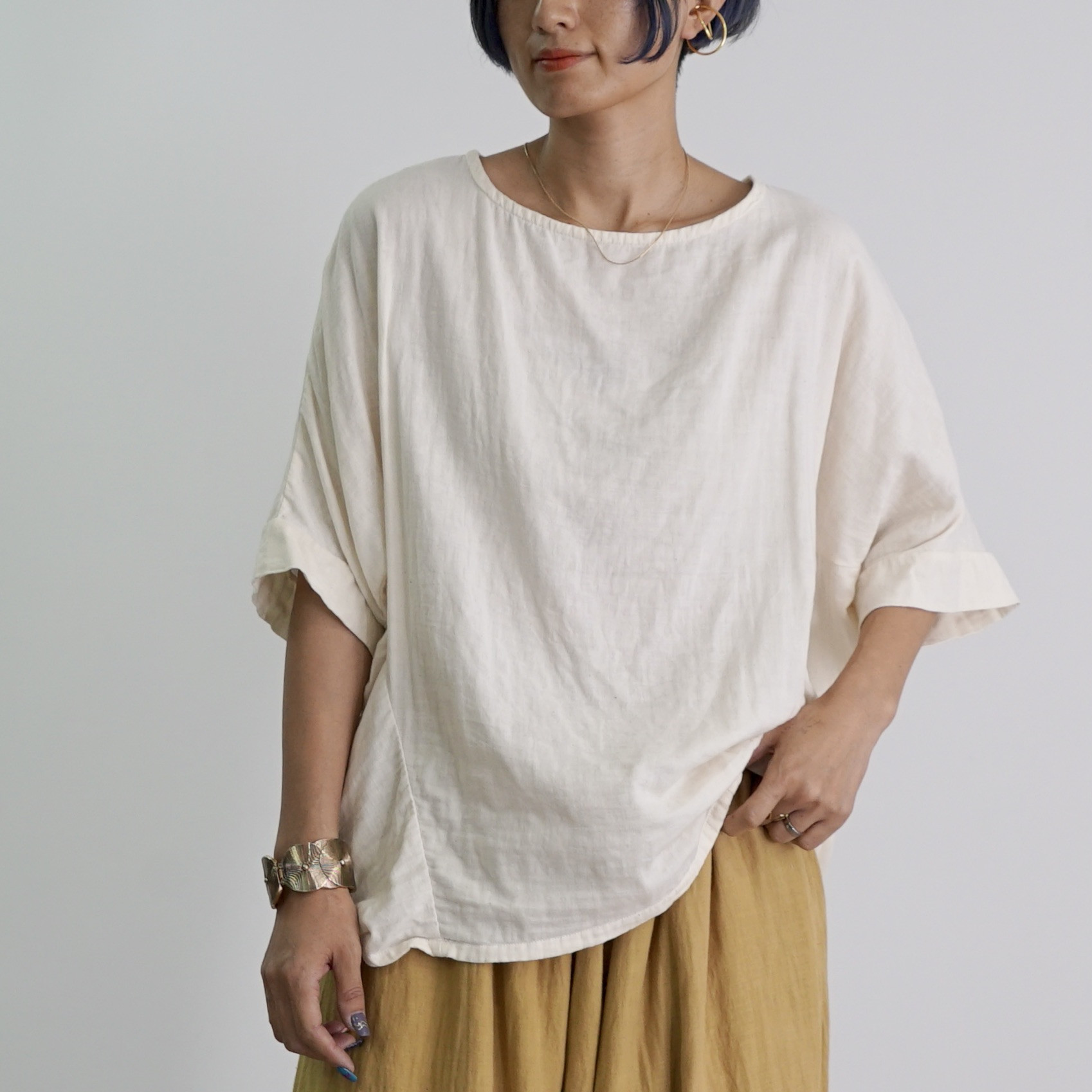 バルーンタックガーゼTシャツ/生成り/知多木綿ダブルガーゼ