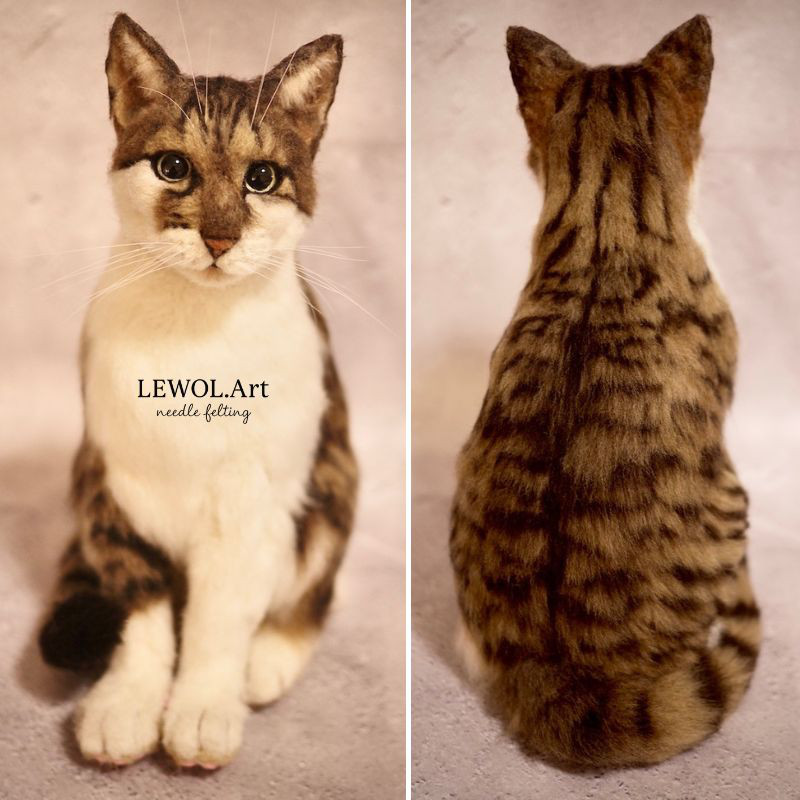 羊毛フェルト フルオーダー 犬 猫 ペット｜ニードルアート モデル サバ白