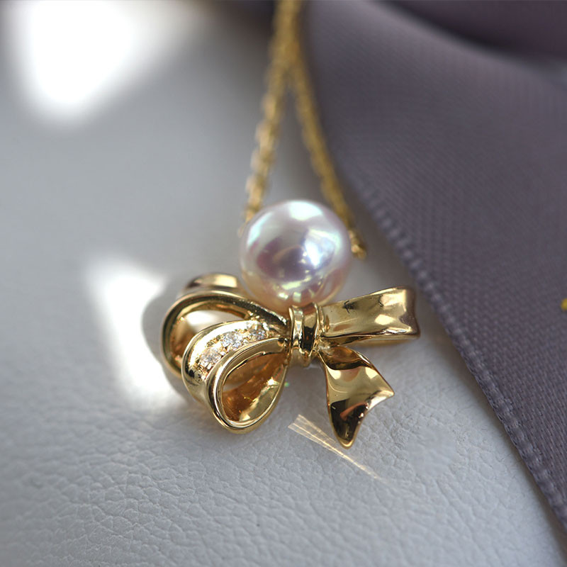 [ヘイズジュエリー] サテンシリーズ 18Kゴールド ダイヤモンド 6-6.5mm 日本製 アコヤ真珠ネックレス エレガントなリ