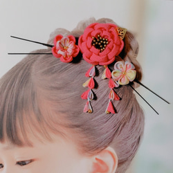 ☆和装ヘッドパーツ５点セット☆　つまみ細工　カメリアヘアクリップ　七五三　3歳　7歳　初節句　 2枚目の画像