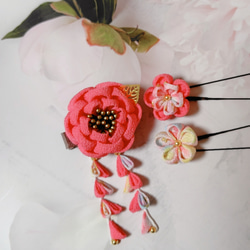 ☆和装ヘッドパーツ５点セット☆　つまみ細工　カメリアヘアクリップ　七五三　3歳　7歳　初節句　 7枚目の画像