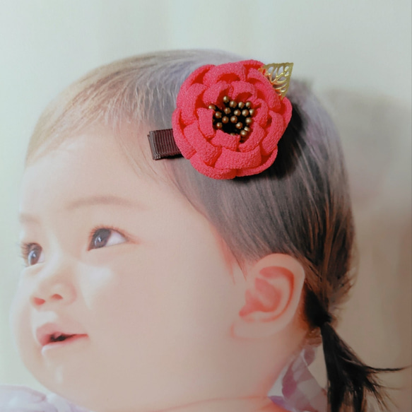 ☆和装ヘッドパーツ５点セット☆　つまみ細工　カメリアヘアクリップ　七五三　3歳　7歳　初節句　 3枚目の画像