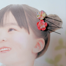 ☆和装ヘッドパーツ５点セット☆　つまみ細工　カメリアヘアクリップ　七五三　3歳　7歳　初節句　 5枚目の画像