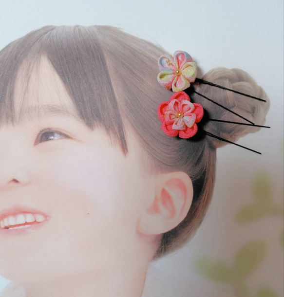 ☆和装ヘッドパーツ５点セット☆　つまみ細工　カメリアヘアクリップ　七五三　3歳　7歳　初節句　 5枚目の画像