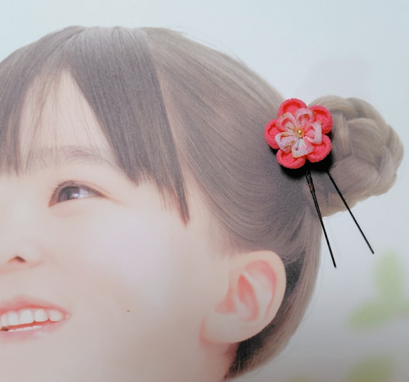 ☆和装ヘッドパーツ５点セット☆　つまみ細工　カメリアヘアクリップ　七五三　3歳　7歳　初節句　 4枚目の画像