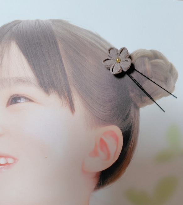 ☆和装ヘッドパーツセット☆　つまみ細工　カメリアヘアクリップ　七五三　3歳　7歳　初節句　成人式　和装 5枚目の画像