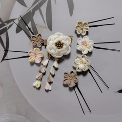 ☆和装ヘッドパーツセット☆　つまみ細工　カメリアヘアクリップ　七五三　3歳　7歳　初節句　成人式　和装 7枚目の画像