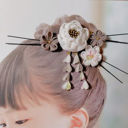 ☆和装ヘッドパーツセット☆　つまみ細工　カメリアヘアクリップ　七五三　3歳　7歳　初節句　成人式　和装 2枚目の画像