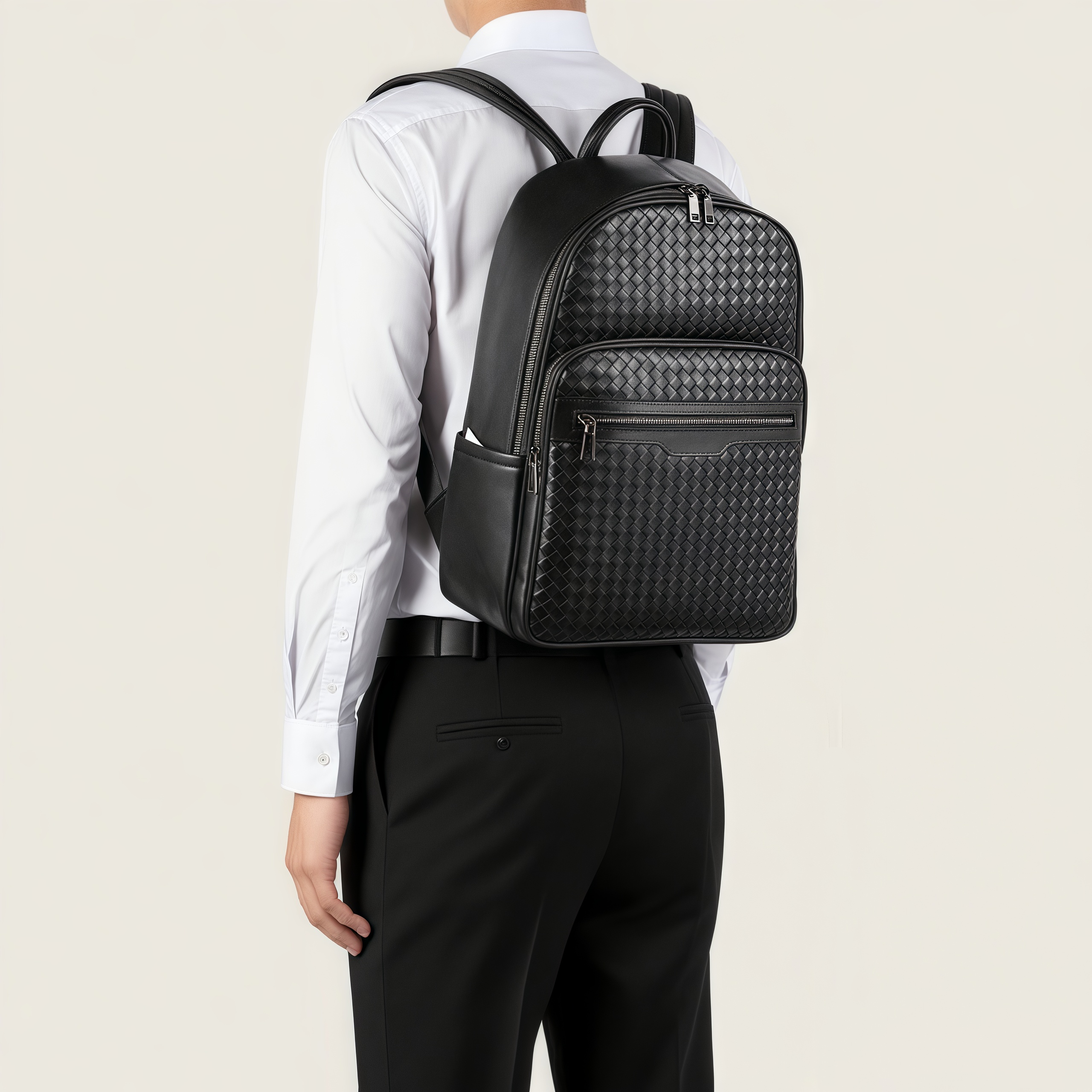 牛革編みビジネスバックパック｜通勤・旅行に最適｜15.6インチPC対応