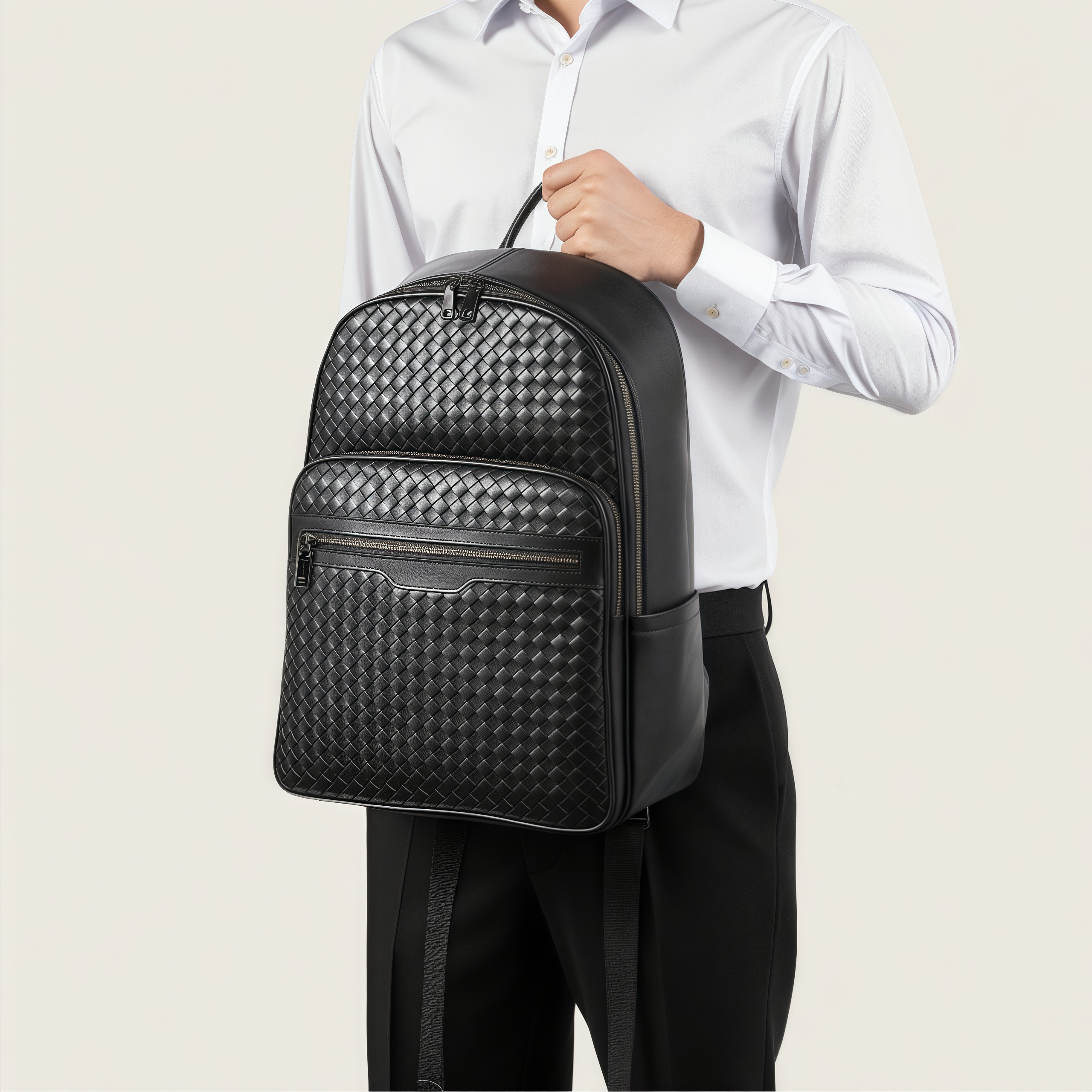 牛革編みビジネスバックパック｜通勤・旅行に最適｜15.6インチPC対応