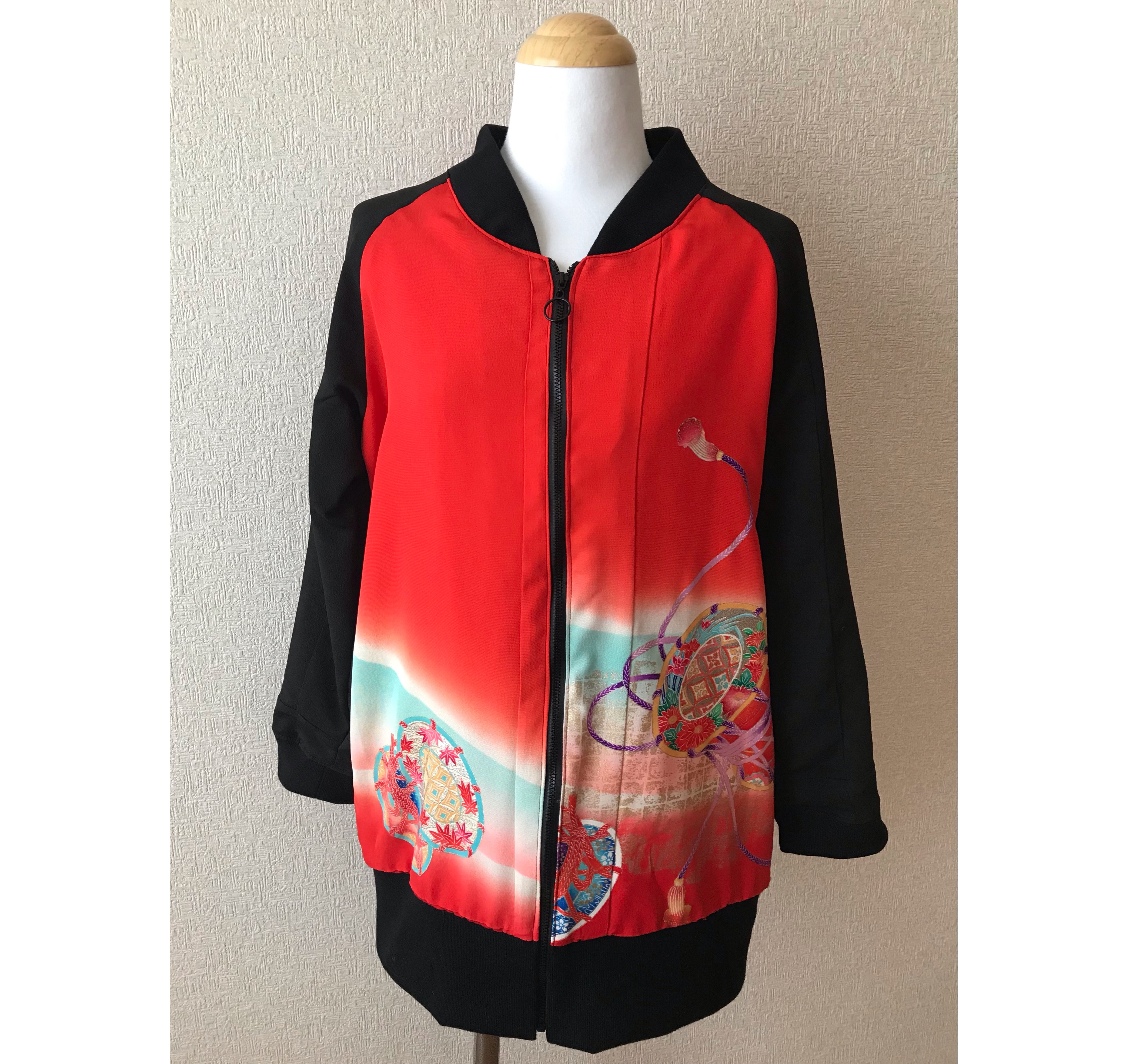 122 ★子供七五三着物★着物リメイク ★レディースM★ブルゾン★スカジャン★中袖★一点物