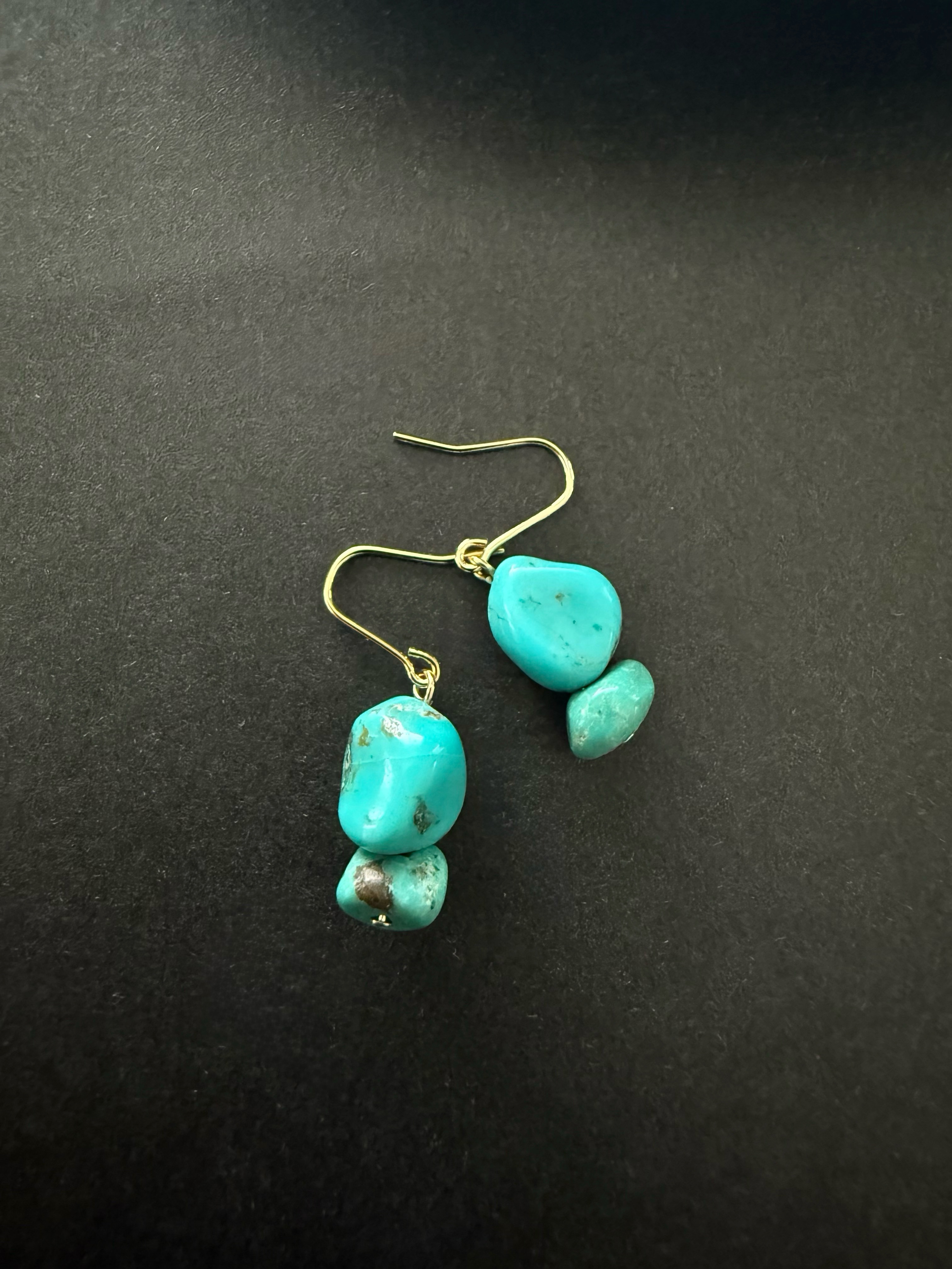 ［再販］ダブル天然ターコイズ♚ピアス/ノンホールピアス