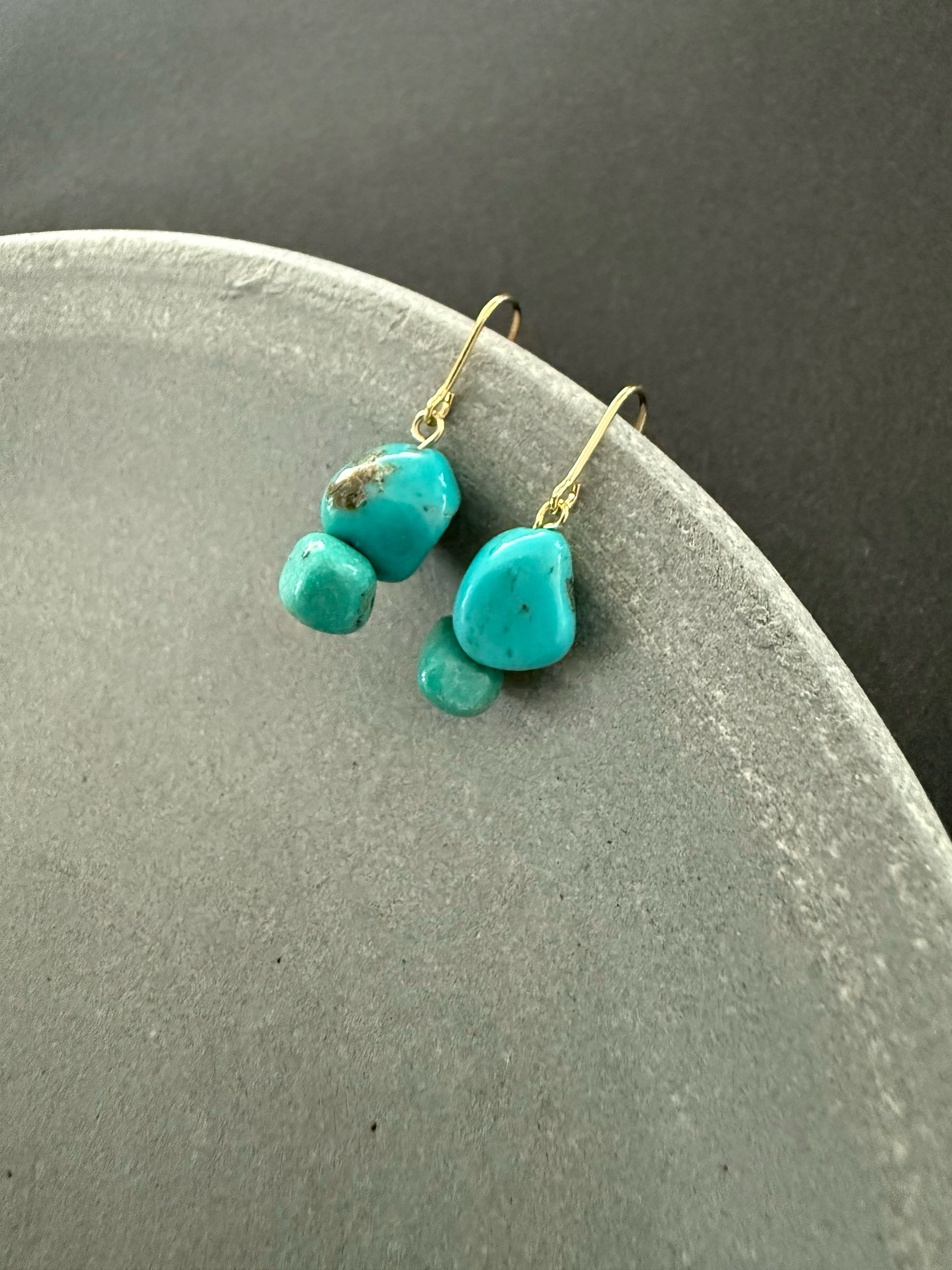 ［再販］ダブル天然ターコイズ♚ピアス/ノンホールピアス