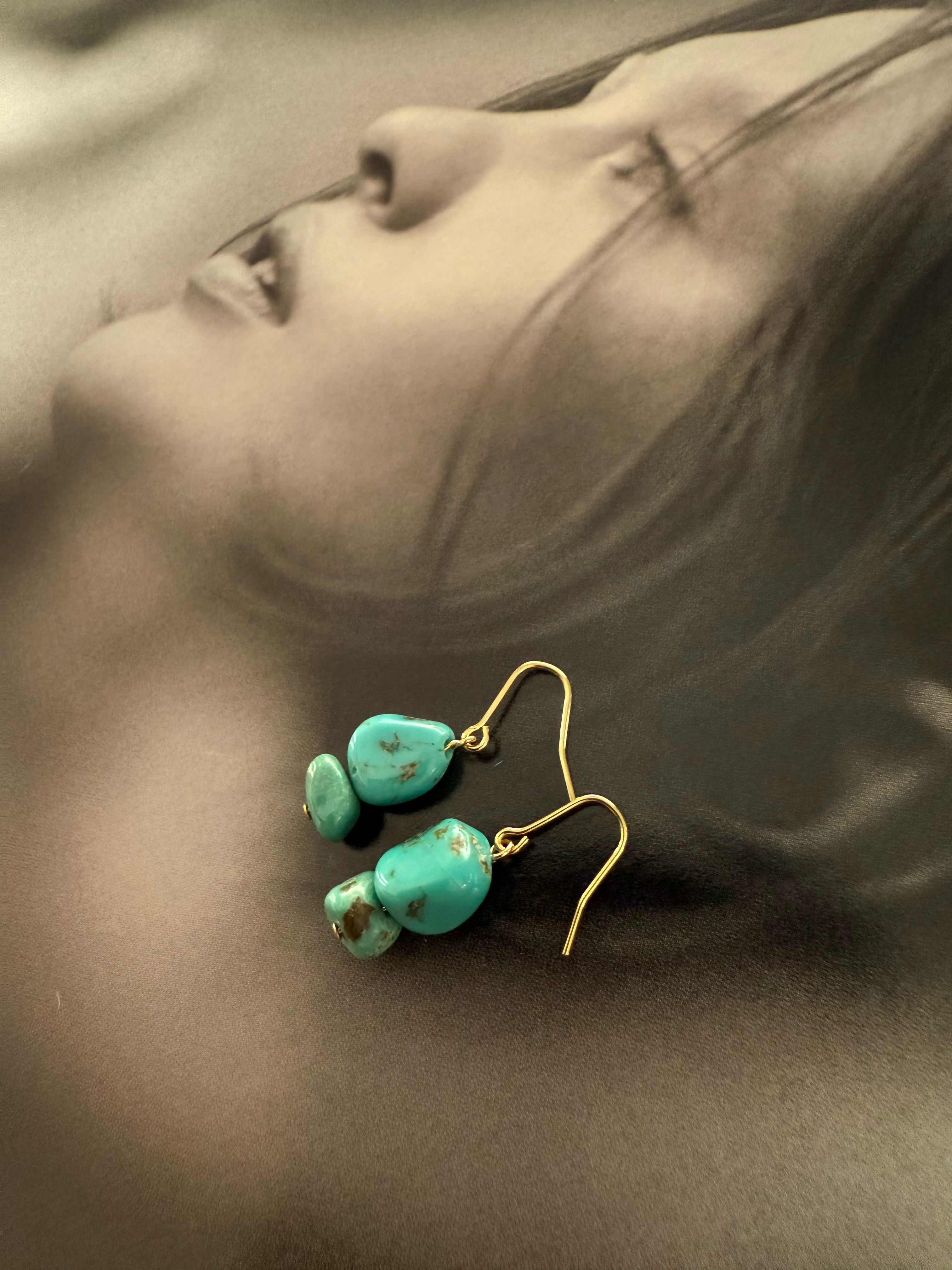 ［再販］ダブル天然ターコイズ♚ピアス/ノンホールピアス