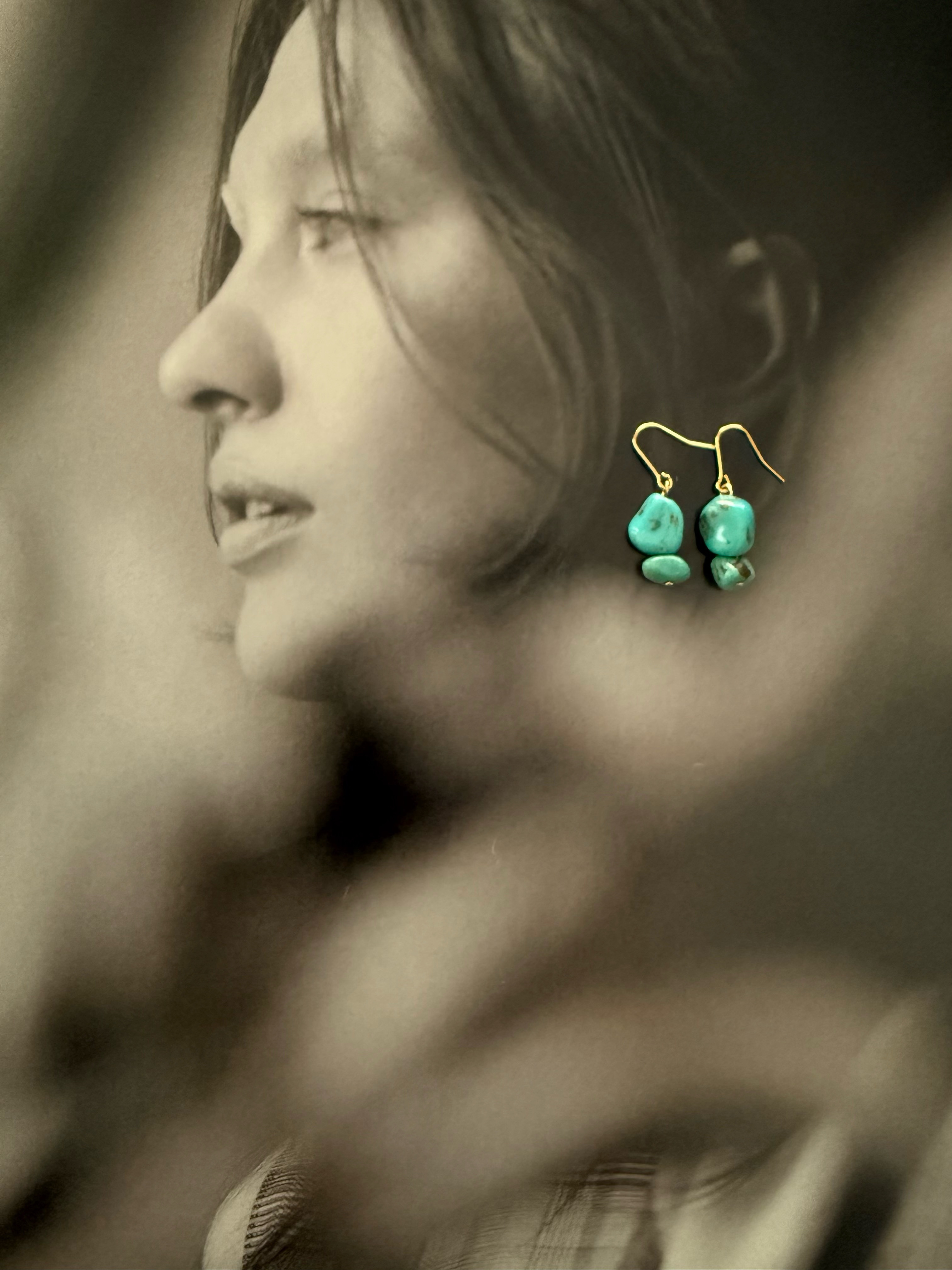 ［再販］ダブル天然ターコイズ♚ピアス/ノンホールピアス