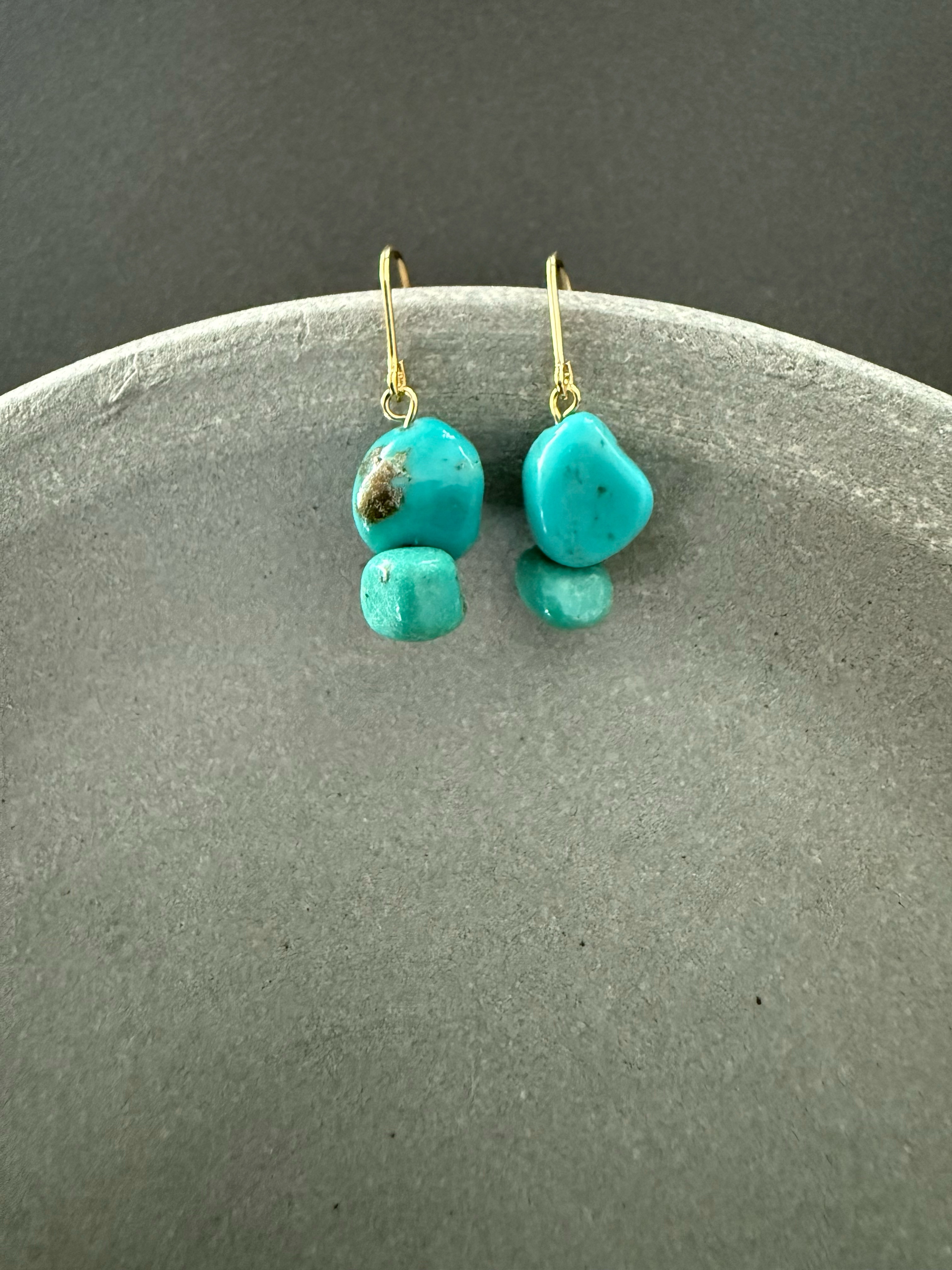 ［再販］ダブル天然ターコイズ♚ピアス/ノンホールピアス