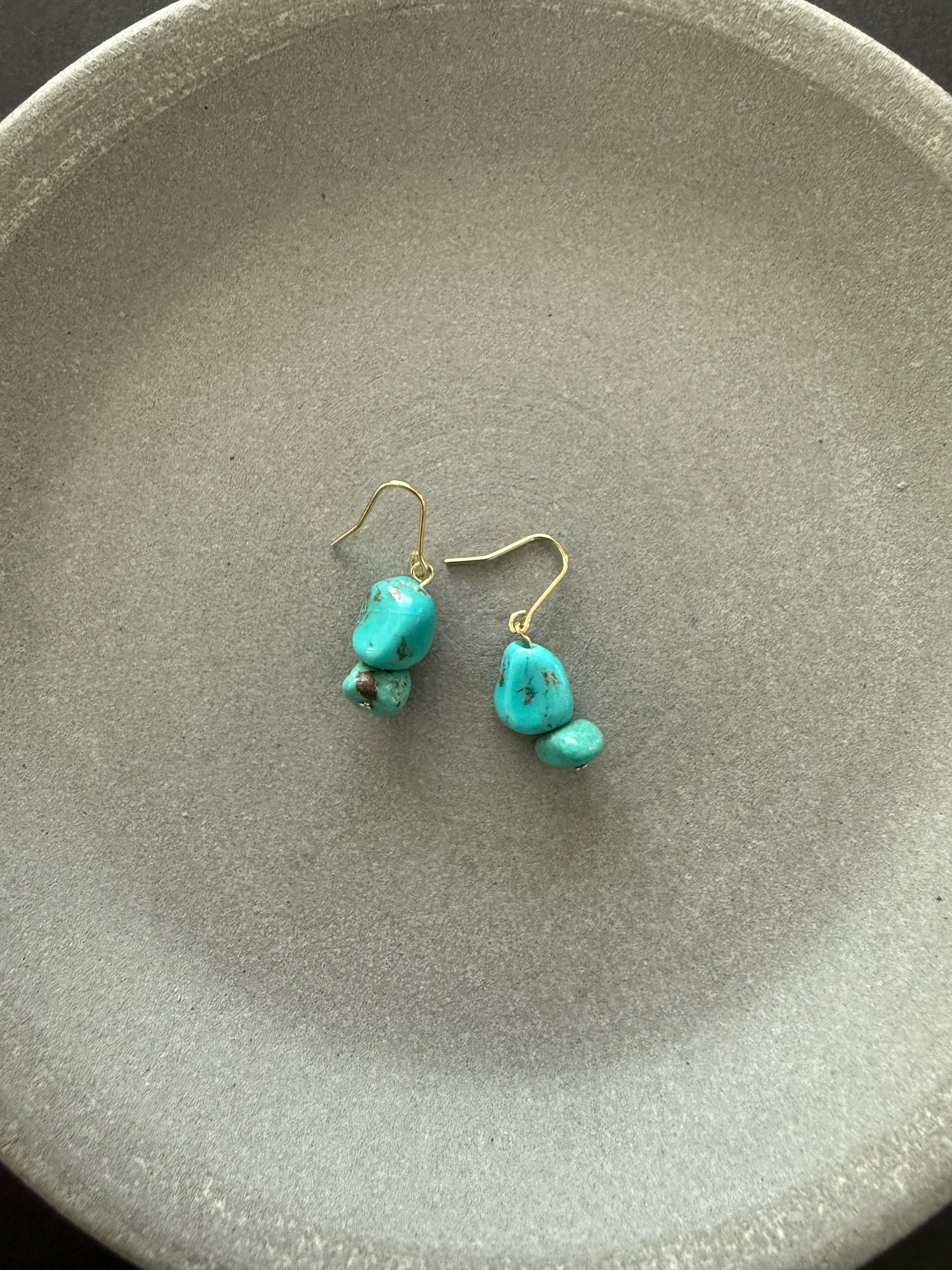 ［再販］ダブル天然ターコイズ♚ピアス/ノンホールピアス