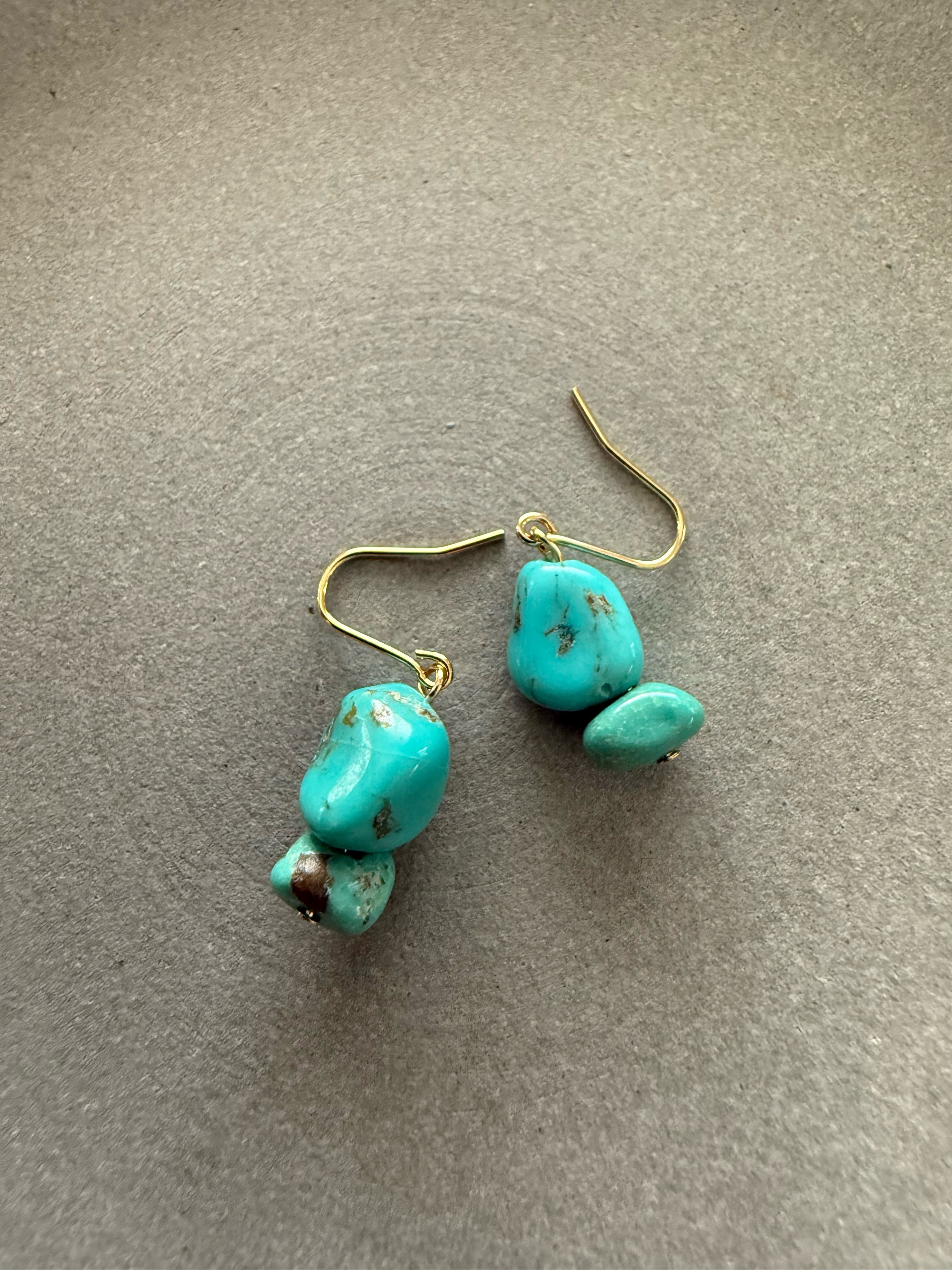 ［再販］ダブル天然ターコイズ♚ピアス/ノンホールピアス