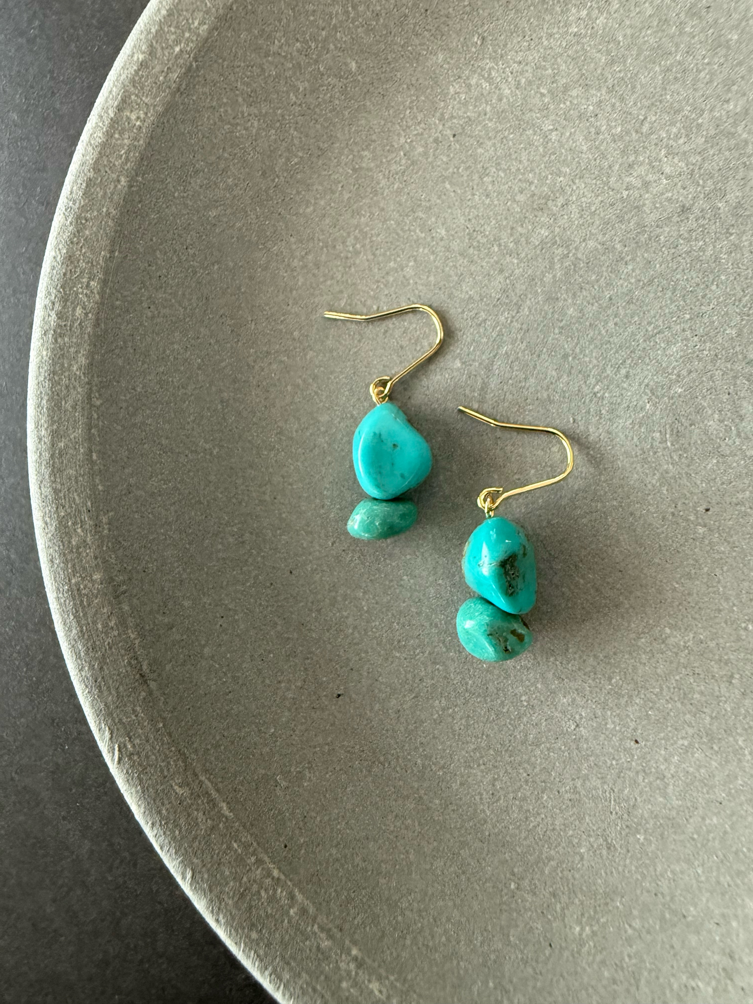 ［再販］ダブル天然ターコイズ♚ピアス/ノンホールピアス