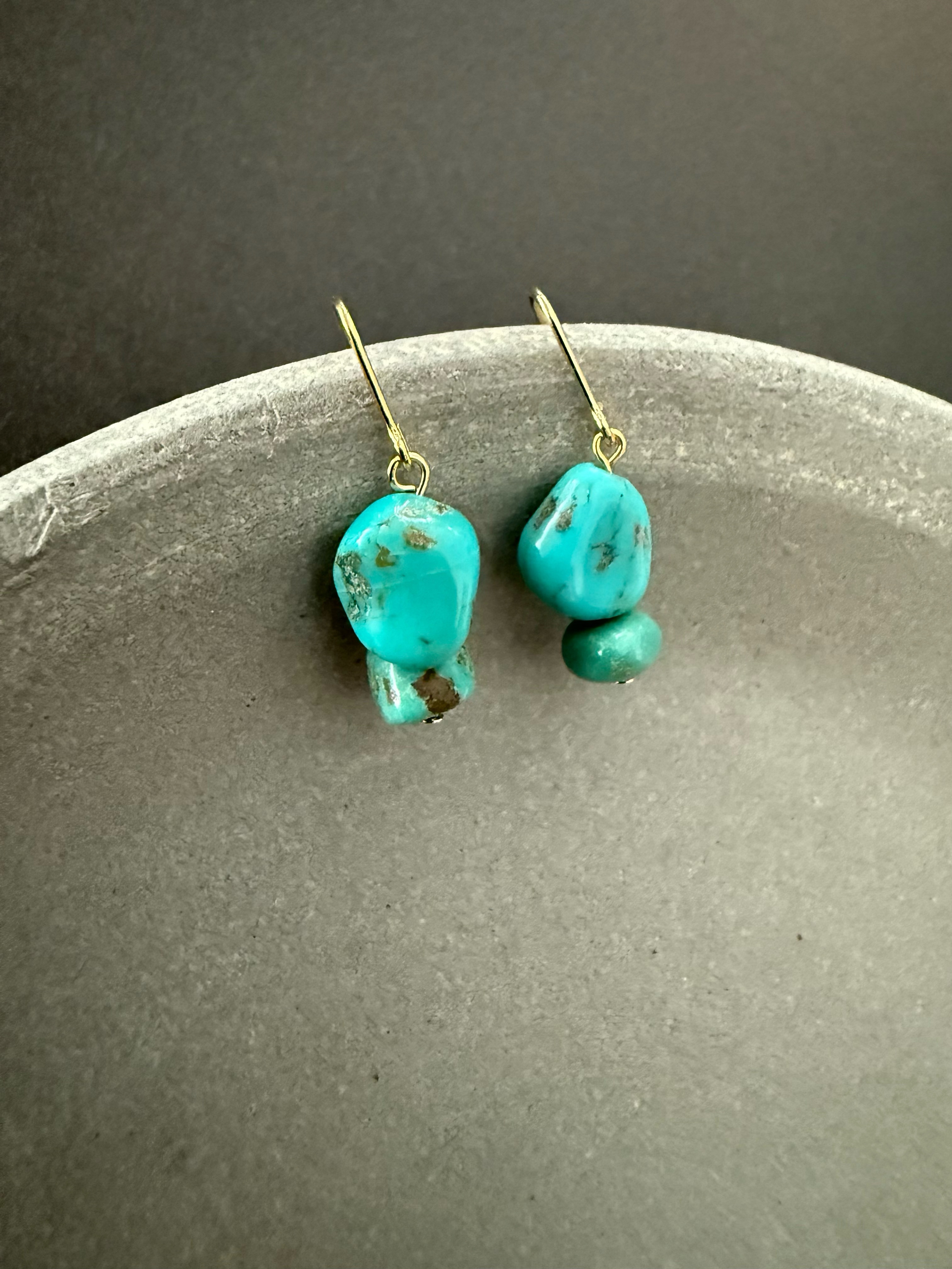 ［再販］ダブル天然ターコイズ♚ピアス/ノンホールピアス