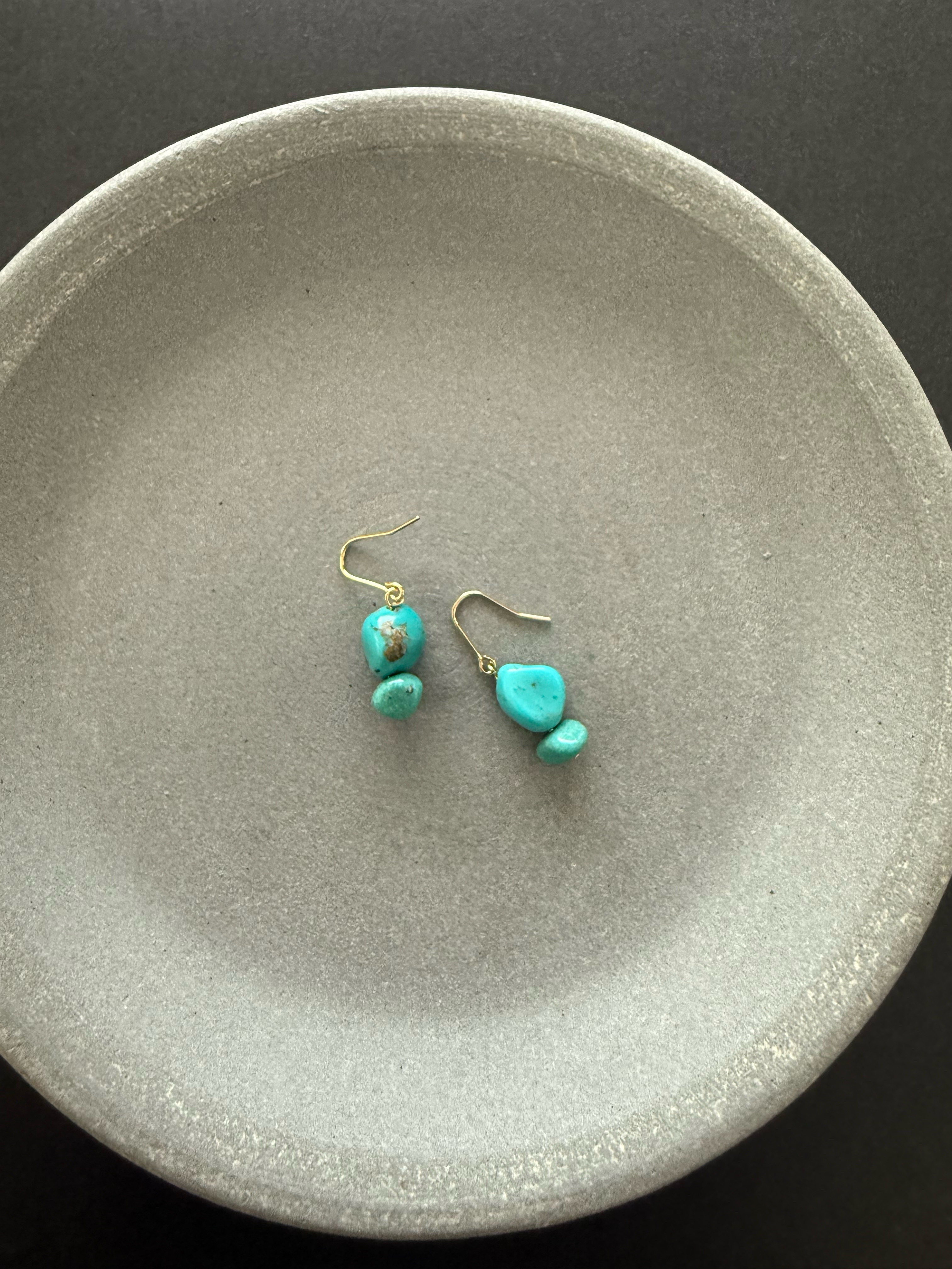 ［再販］ダブル天然ターコイズ♚ピアス/ノンホールピアス