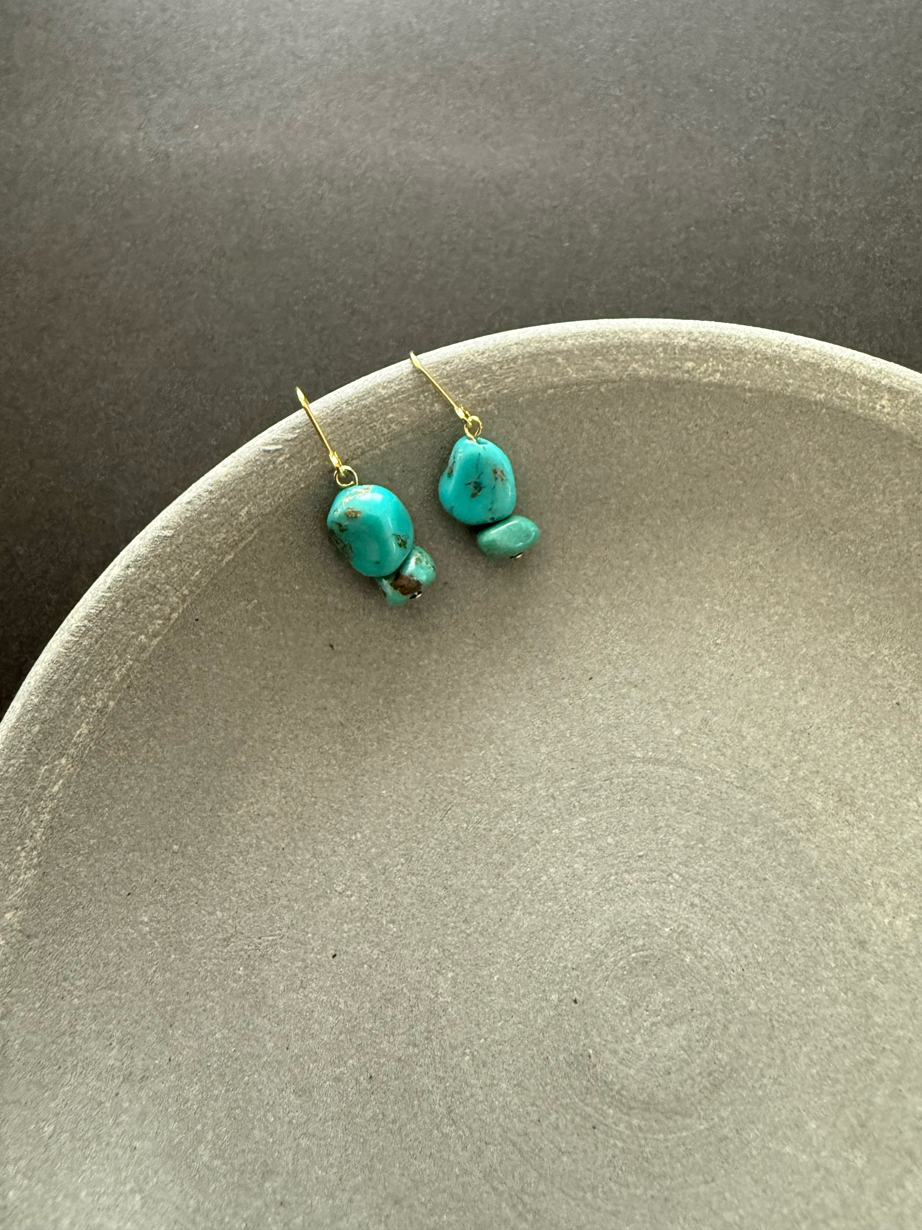 ［再販］ダブル天然ターコイズ♚ピアス/ノンホールピアス