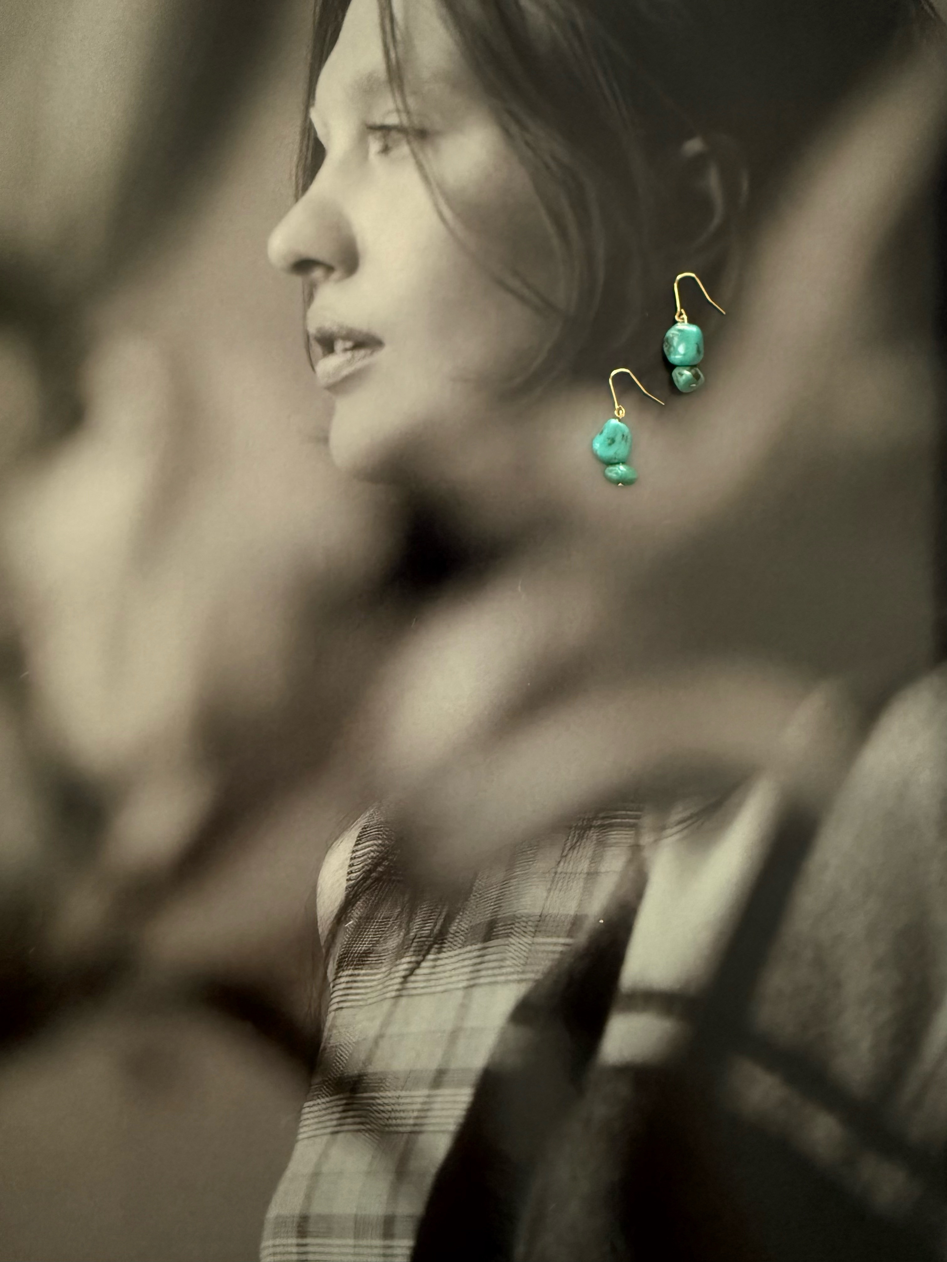 ［再販］ダブル天然ターコイズ♚ピアス/ノンホールピアス