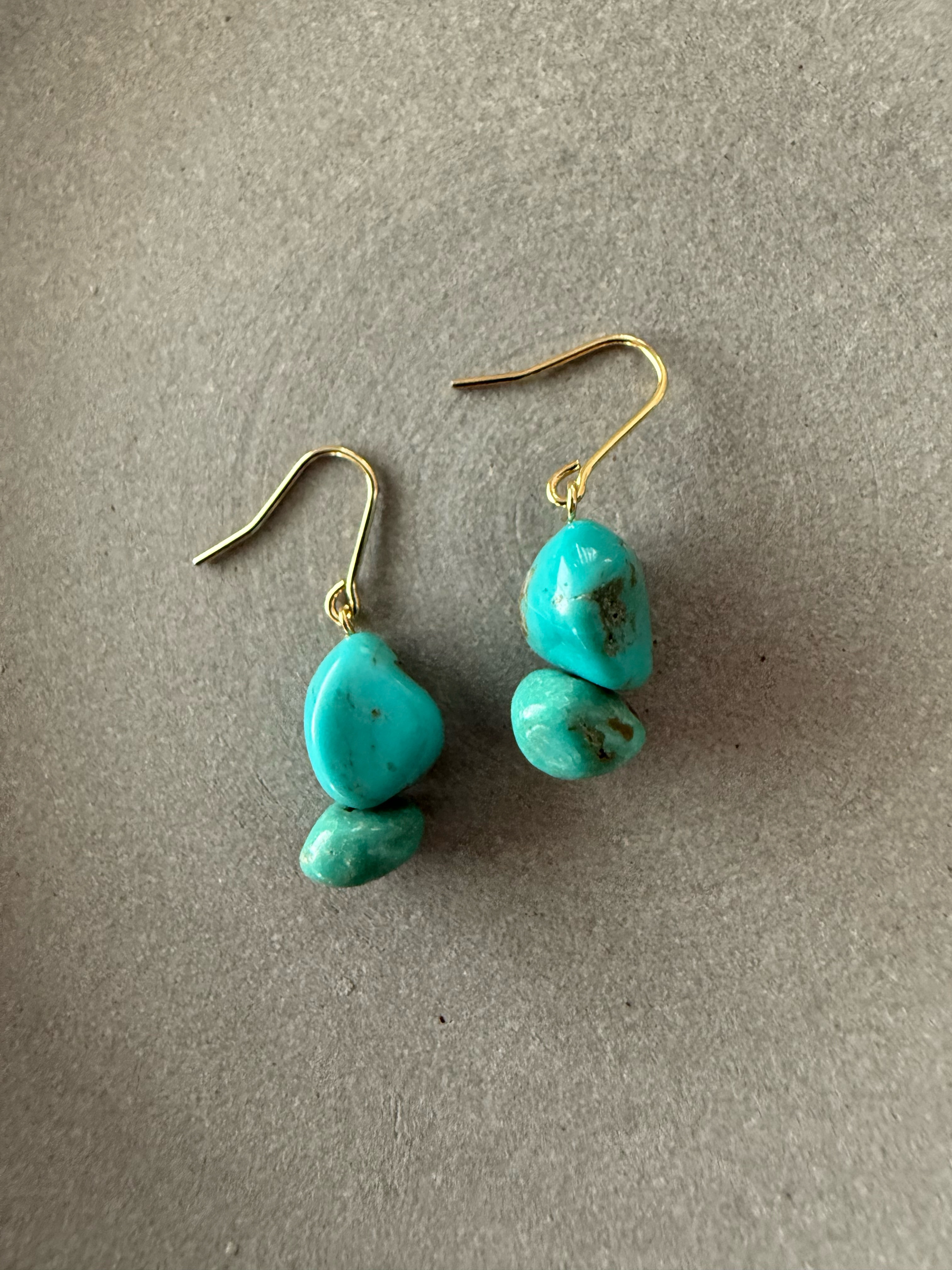 ［再販］ダブル天然ターコイズ♚ピアス/ノンホールピアス