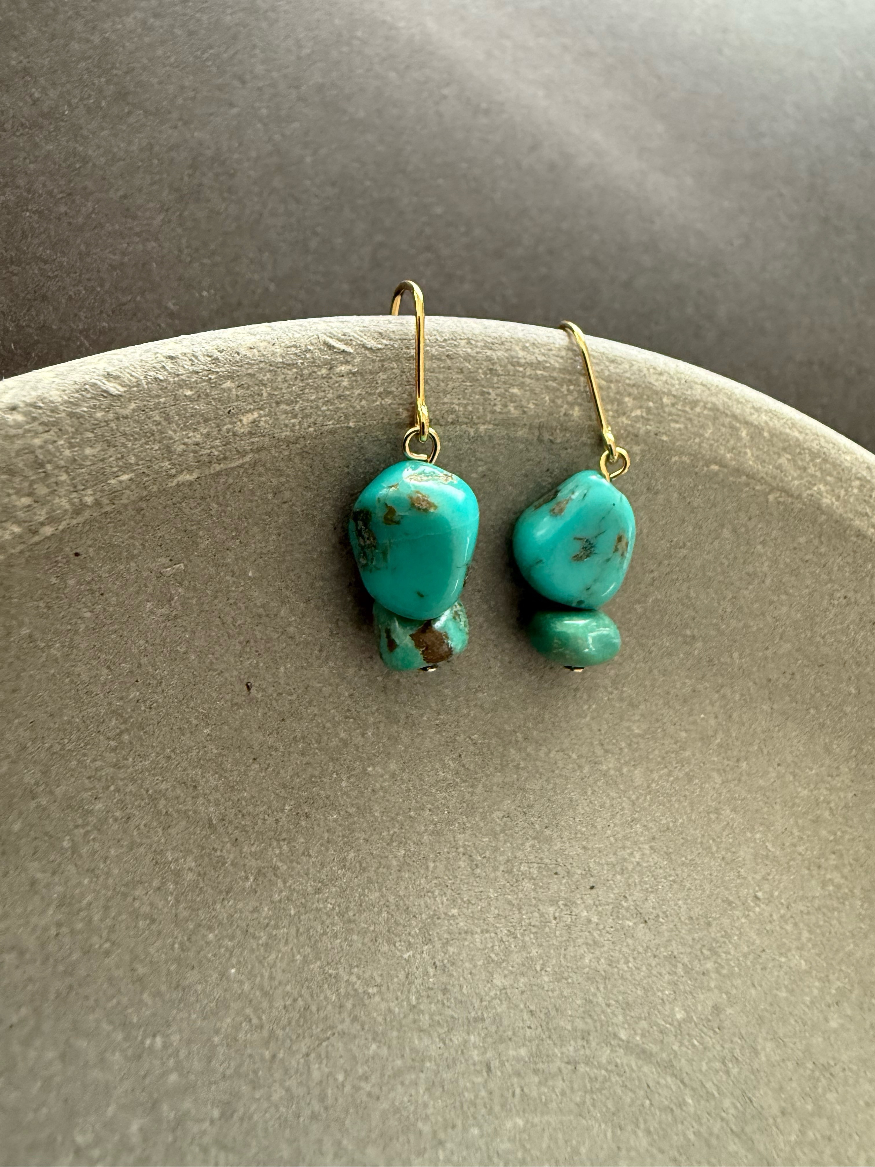 ［再販］ダブル天然ターコイズ♚ピアス/ノンホールピアス